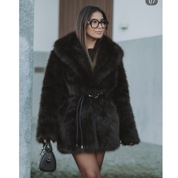ZARA BLACK FAUX FUR COAT - Picture 2 of 16